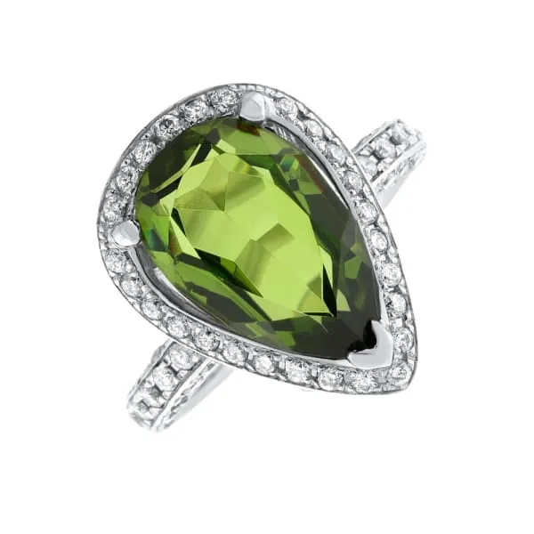Diamond Source NYC Rings 18kt White Gold Peridot Fashion Ring with 125CT in diamonds R9000