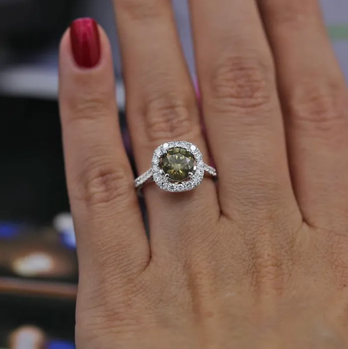 Diamond Source NYC Rings GIA Certified Halo Diamond Engagement Ring Set in 18K White Gold 300ct tw Fancy Brownish Yellow Round Brilliant Natural Diamonds Diamond Source NYC Rings GIA Certified Halo Diamond Engagement Ring Set in 18K White Gold 300ct tw Fancy Brownish Yellow Round Brilliant Natural Diamonds