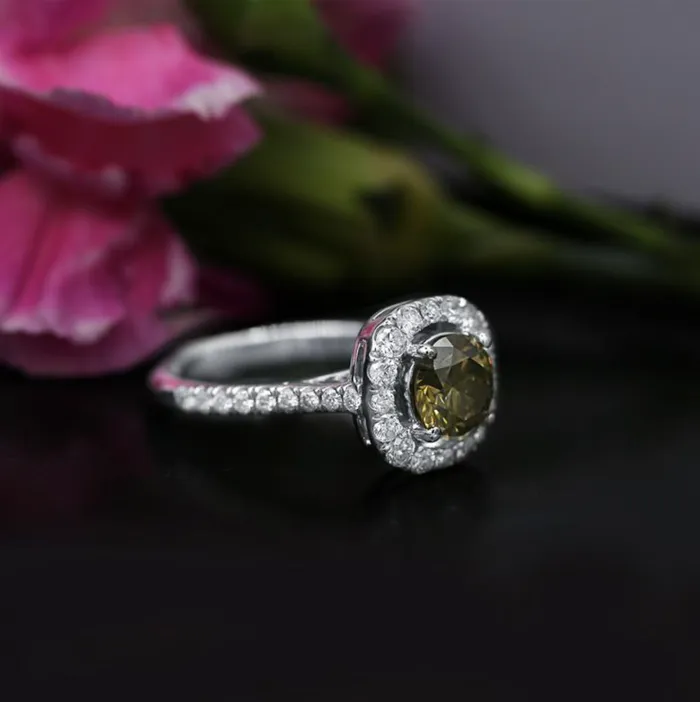 Diamond Source NYC Rings GIA Certified Halo Diamond Engagement Ring Set in 18K White Gold 300ct tw Fancy Brownish Yellow Round Brilliant Natural Diamonds
