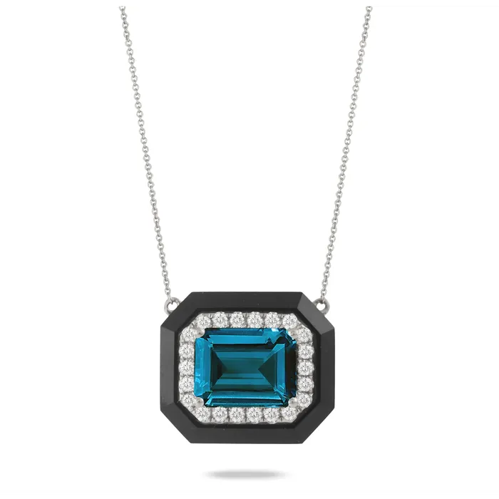 Doves 18K White Gold Diamond Necklace with Black Onyx and London Blue Topaz Doves Necklaces Doves 18K White Gold Diamond Necklace with Black Onyx and London Blue Topaz Doves Necklaces