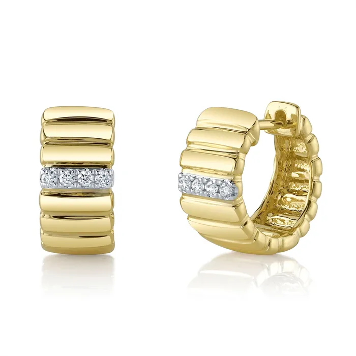 Earrings 14K Yellow and White Gold Wide Diamond Huggie Hoop Earrings Meierotto Jewelers Earrings 14K Yellow and White Gold Wide Diamond Huggie Hoop Earrings Meierotto Jewelers
