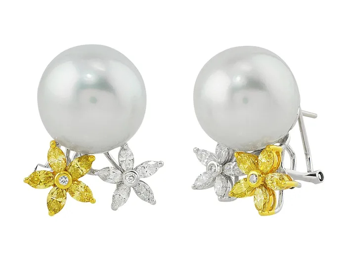 Earrings 18k White Gold 16717mm South Sea Pearl Yellow Diamond Earrings CJ Charles Jewelers Earrings 18k White Gold 16717mm South Sea Pearl Yellow Diamond Earrings CJ Charles Jewelers