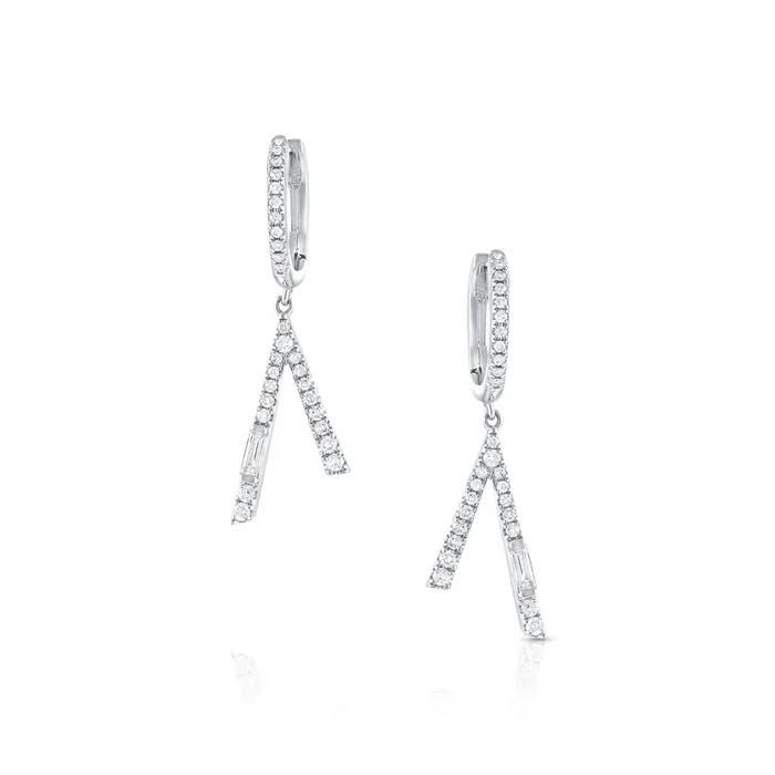 Earrings 18K White Gold Diamond Upside Down V Shape Earrings CJ Charles Jewelers