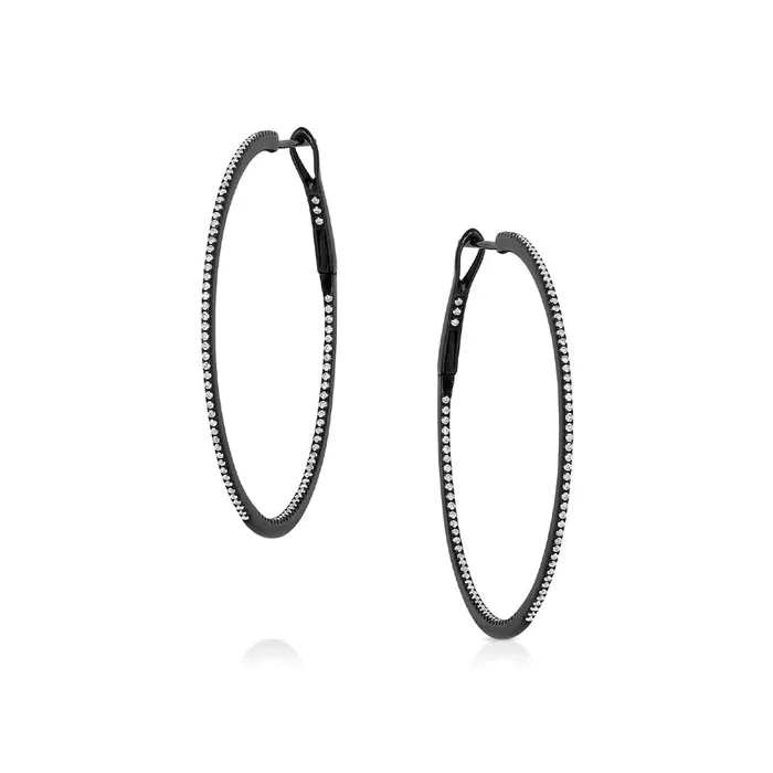 Earrings CJ Charles Jewelers 18K BLACK RHODIUM DIAMOND HOOP EARRINGS