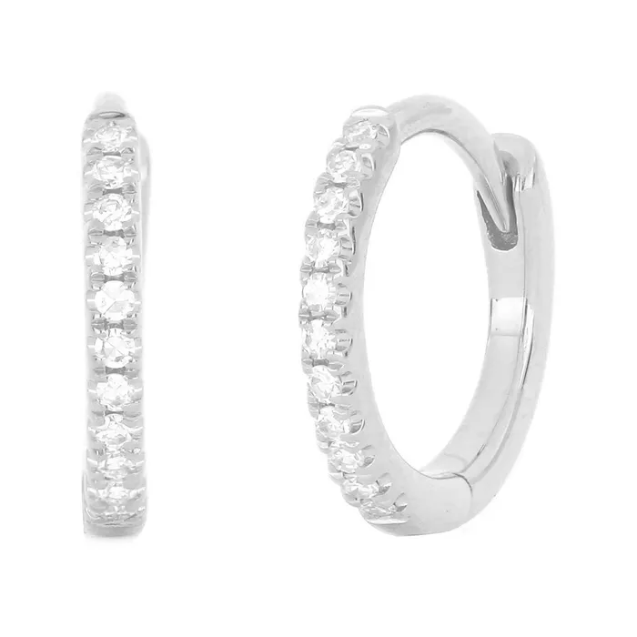 Earrings Meierotto Jewelers 14K White Gold Diamond Huggie Hoop Earrings
