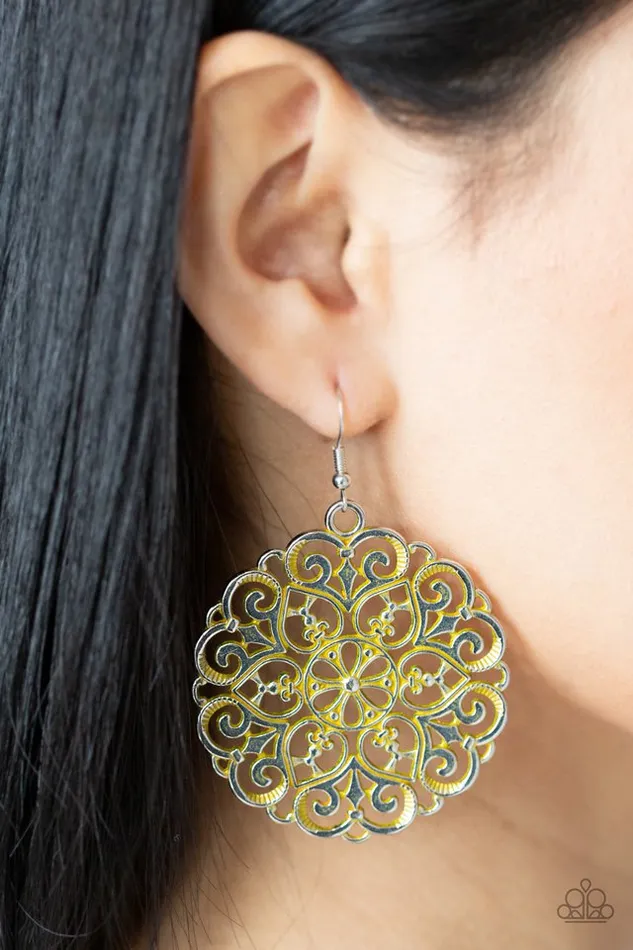 Earrings Paparazzi Jewelry Paparazzi Earring MANDALA Effect Yellow