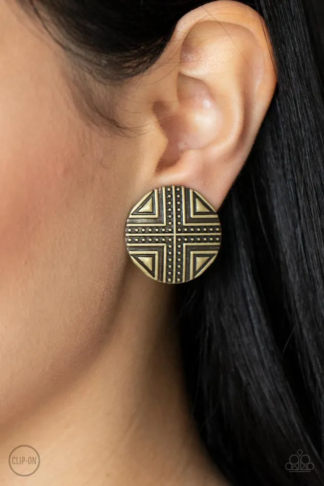 Earrings Paparazzi Jewelry Paparazzi Earring Shielded Shimmer Brass