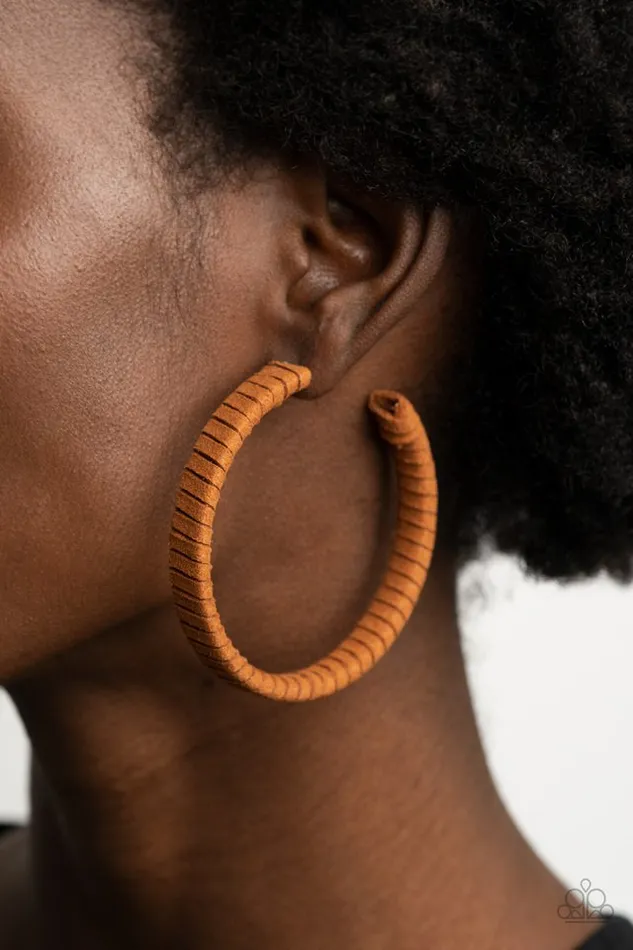 Earrings Paparazzi Jewelry Paparazzi Earring Suede Parade Brown
