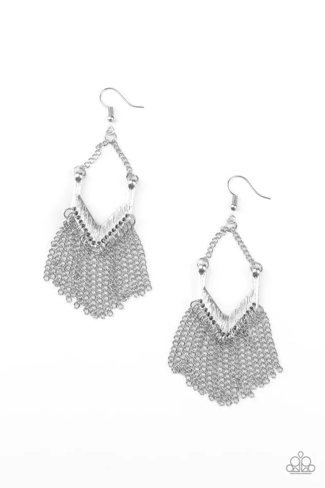 Earrings Paparazzi Jewelry Paparazzi Earring Unchained Fashion Silver