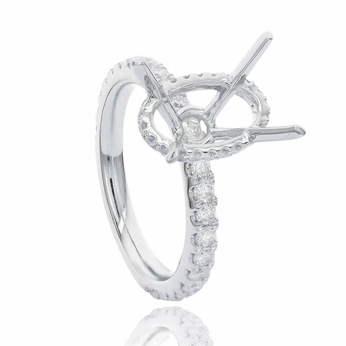 Engagement Collections PreStyled Sets 18K White Gold Diamond Semi Mount with Hidden Oval Halo Head Engagement Collections PreStyled Sets 18K White Gold Diamond Semi Mount with Hidden Oval Halo Head