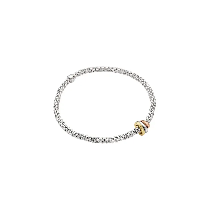 FOPE Fope 18K White Gold Prima Collection Bracelet with Yellow Rose White Gold Rondels Extra Small Size Bracelets FOPE Fope 18K White Gold Prima Collection Bracelet with Yellow Rose White Gold Rondels Extra Small Size Bracelets