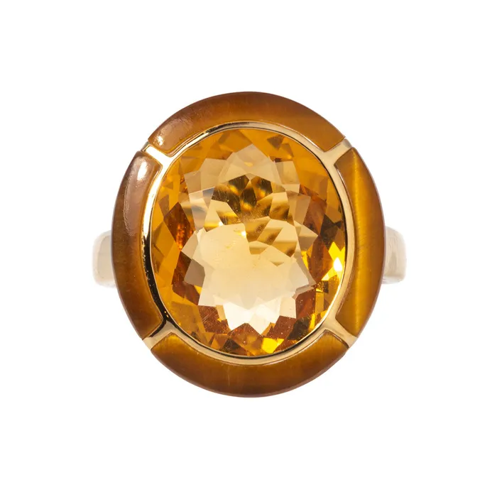 Goshwara Rings Goshwara Oval Citrine Tigers Eye Inlay 18K Gold Ring