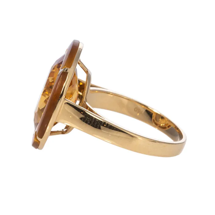 Goshwara Rings Goshwara Oval Citrine Tigers Eye Inlay 18K Gold Ring