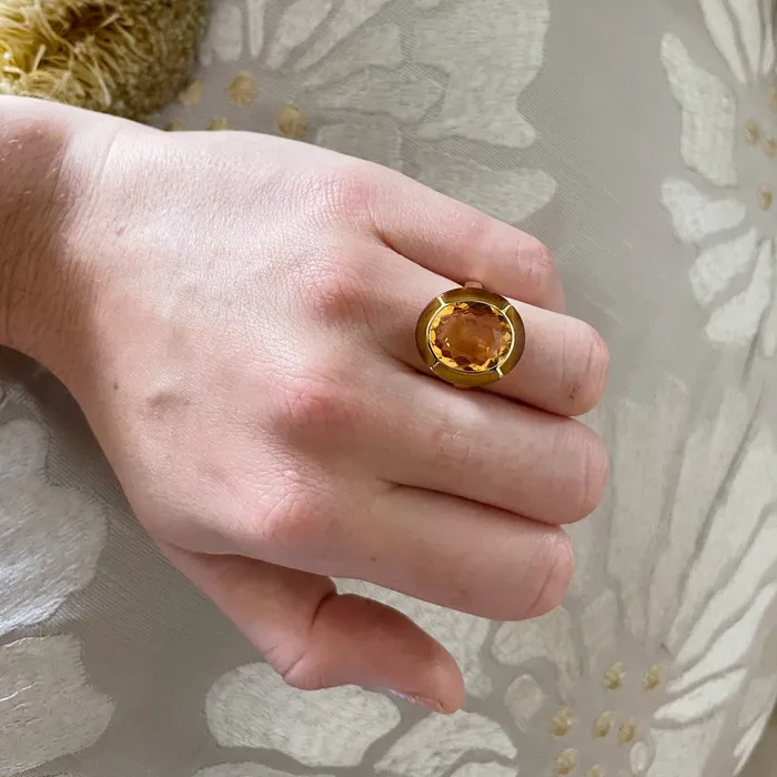 Goshwara Rings Goshwara Oval Citrine Tigers Eye Inlay 18K Gold Ring