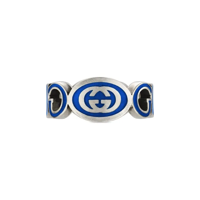 Gucci Sterling Silver 9mm Blue Imperial Enamel Interlocking G Ring Gucci Rings Gucci Sterling Silver 9mm Blue Imperial Enamel Interlocking G Ring Gucci Rings