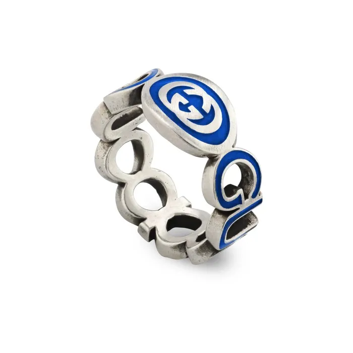 Gucci Sterling Silver 9mm Blue Imperial Enamel Interlocking G Ring Gucci Rings Gucci Sterling Silver 9mm Blue Imperial Enamel Interlocking G Ring Gucci Rings