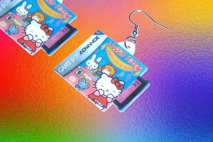 Hello Kitty Happy Party Pals Game Boy Game 2D detailed Handmade Earrings Sam Makes Things Earrings
