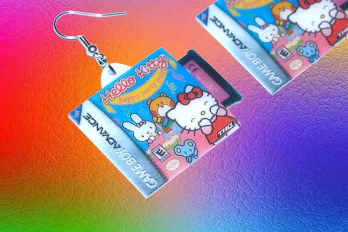 Hello Kitty Happy Party Pals Game Boy Game 2D detailed Handmade Earrings Sam Makes Things Earrings