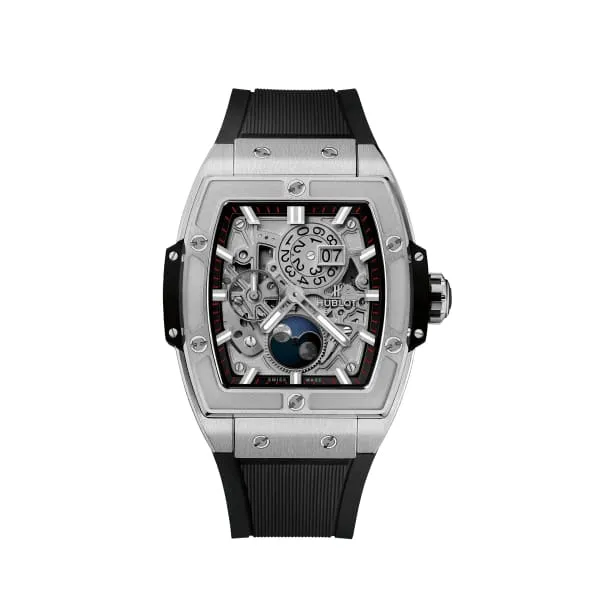 Hublot Spirit of Big Bang Moonphase Titanium 42mm Watch Ref 647NX1137RX Skeleton Dial Black Lined Rubber Strap Hublot Watches Hublot Spirit of Big Bang Moonphase Titanium 42mm Watch Ref 647NX1137RX Skeleton Dial Black Lined Rubber Strap Hublot Watches