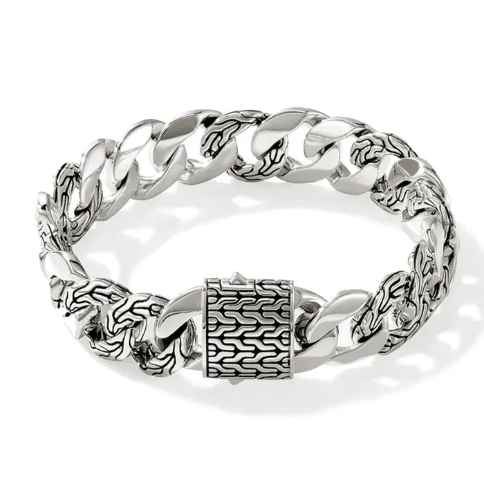 John Hardy Bracelets John Hardy Carved Chain Silver 14mm Curb Link Bracelet
