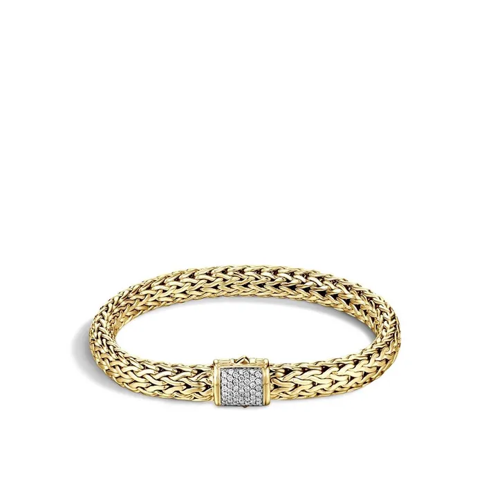 John Hardy Classic Chain 18K Yellow Gold Medium Diamond Pave Bracelet John Hardy Bracelets