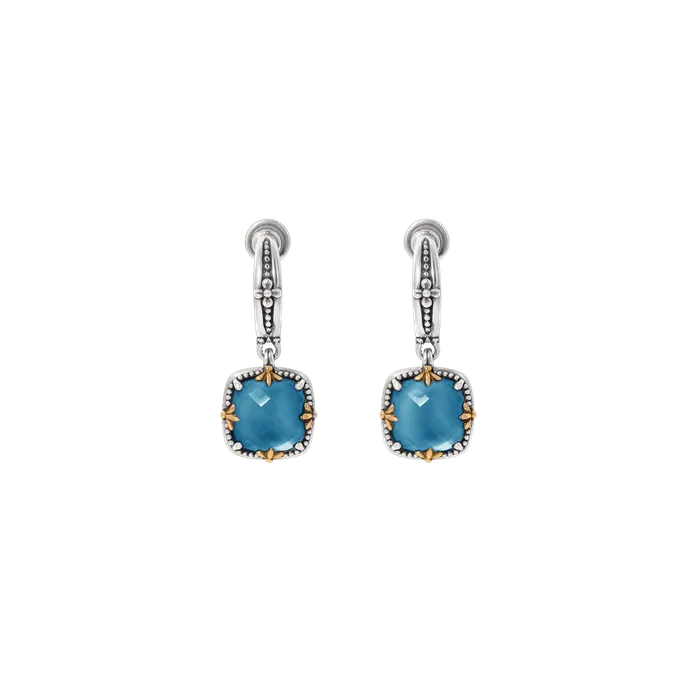 Konstantino Sterling Silver and 18K Yellow Gold Cushion Blue Marine Spinel Doublet Dangle Earrings Konstantino Earrings Konstantino Sterling Silver and 18K Yellow Gold Cushion Blue Marine Spinel Doublet Dangle Earrings Konstantino Earrings