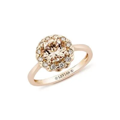 Le Vian 14K Strawberry Gold Peach Morganite with Vanilla Diamond Halo Ring Le Vian Rings Le Vian 14K Strawberry Gold Peach Morganite with Vanilla Diamond Halo Ring Le Vian Rings