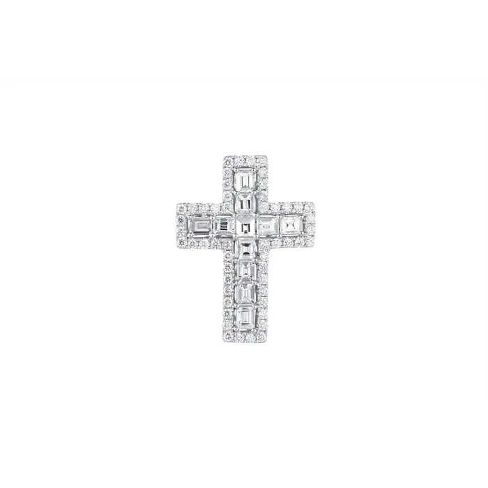 Meierotto Jewelers 14K White Gold Baguette and Round Diamond Cross Pendant Necklaces Meierotto Jewelers 14K White Gold Baguette and Round Diamond Cross Pendant Necklaces