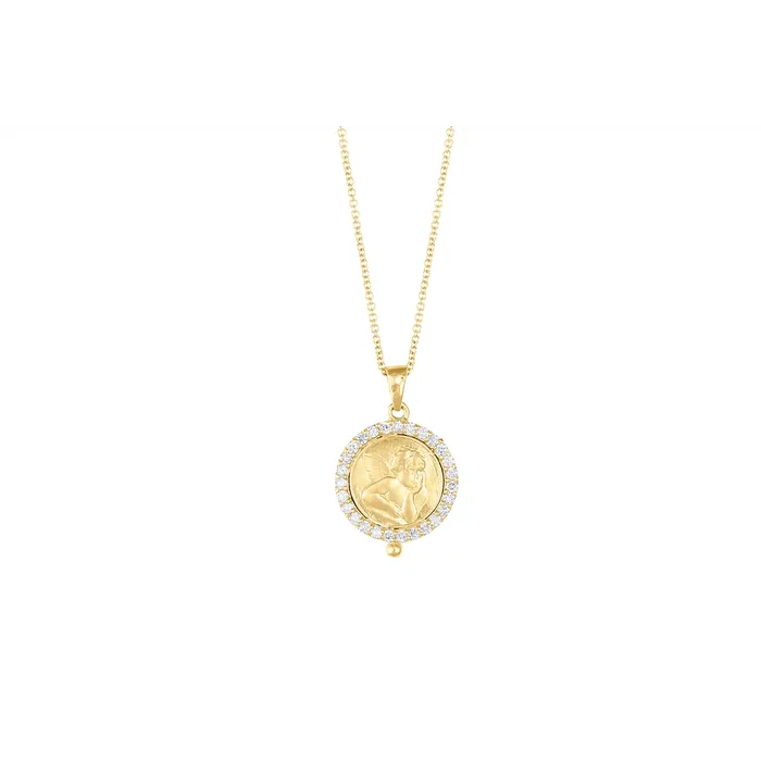 Meierotto Jewelers Necklaces 14K Yellow Gold Angel Pendant with Diamonds and Chain Meierotto Jewelers Necklaces 14K Yellow Gold Angel Pendant with Diamonds and Chain