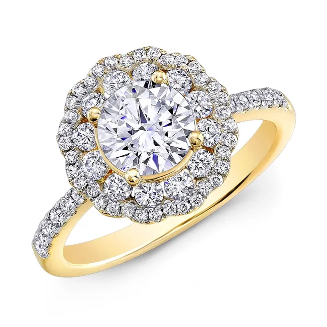 Natalie K Natalie K 14K Yellow Gold Diamond Double Halo Engagement Ring Rings