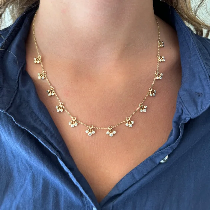 Necklaces Croghans 229ct Diamond Bezel Trio Drop Station 14K Gold Necklace