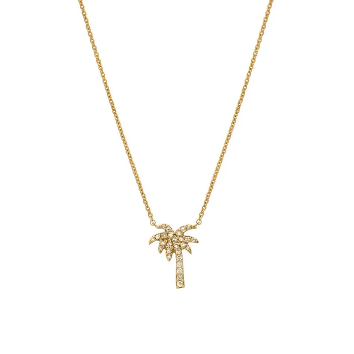 Necklaces Croghans Diamond Pav Petite Palm Tree 14K Gold Pendant Necklace