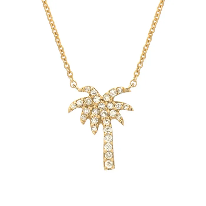 Necklaces Croghans Diamond Pav Petite Palm Tree 14K Gold Pendant Necklace