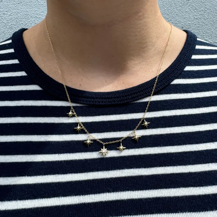 Necklaces Diamond Starburst Drop Station 14K Yellow Gold Necklace Croghans