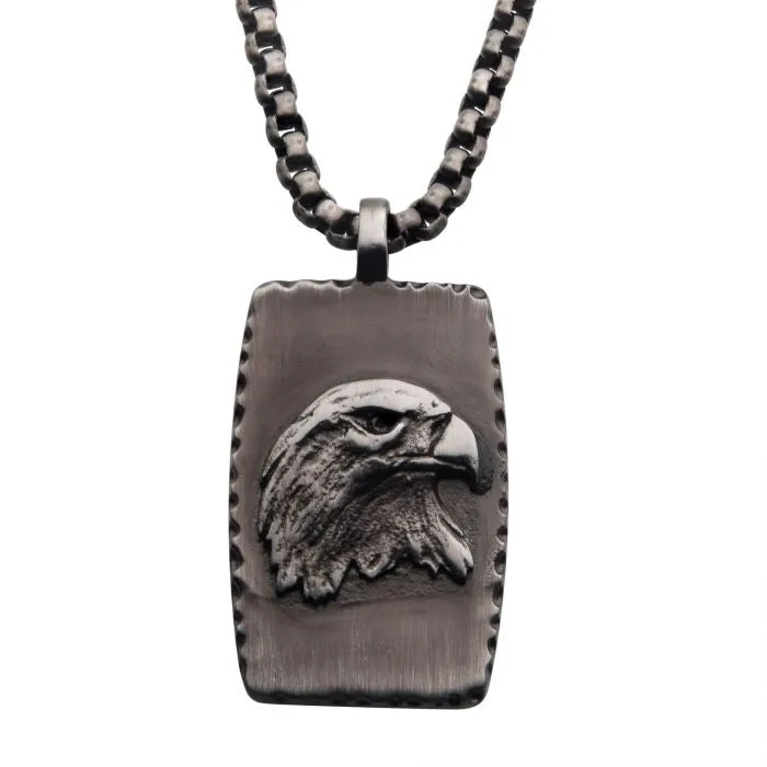 Necklaces Inox Stainless Steel and Gun Metal Ion Plated Eagle Dog Tag Pendant Necklace Inox Necklaces Inox Stainless Steel and Gun Metal Ion Plated Eagle Dog Tag Pendant Necklace Inox