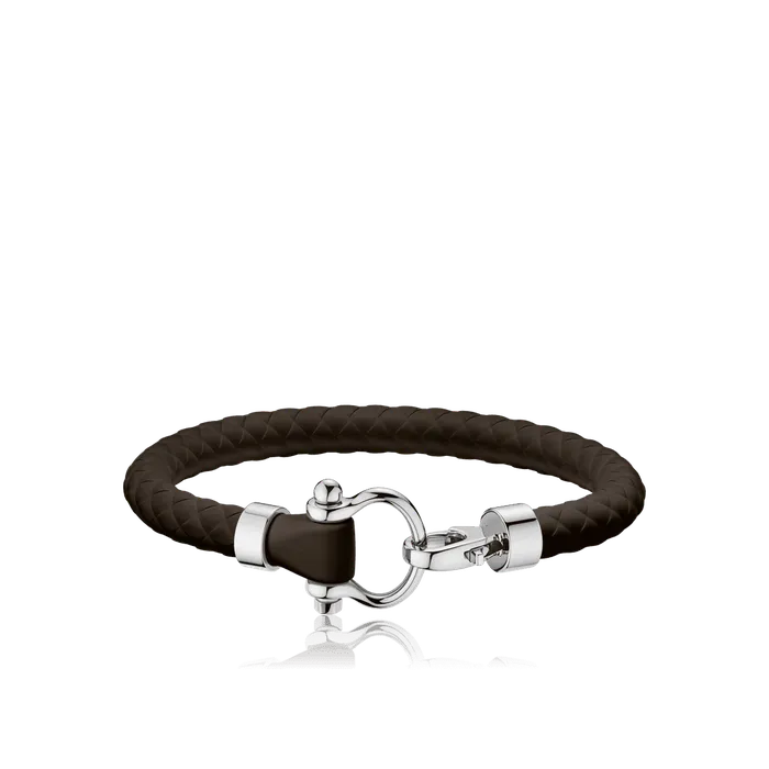 Omega Bracelets Omega Sailing Bracelet in Stainless Steel and Brown Rubber Size Large Omega Bracelets Omega Sailing Bracelet in Stainless Steel and Brown Rubber Size Large