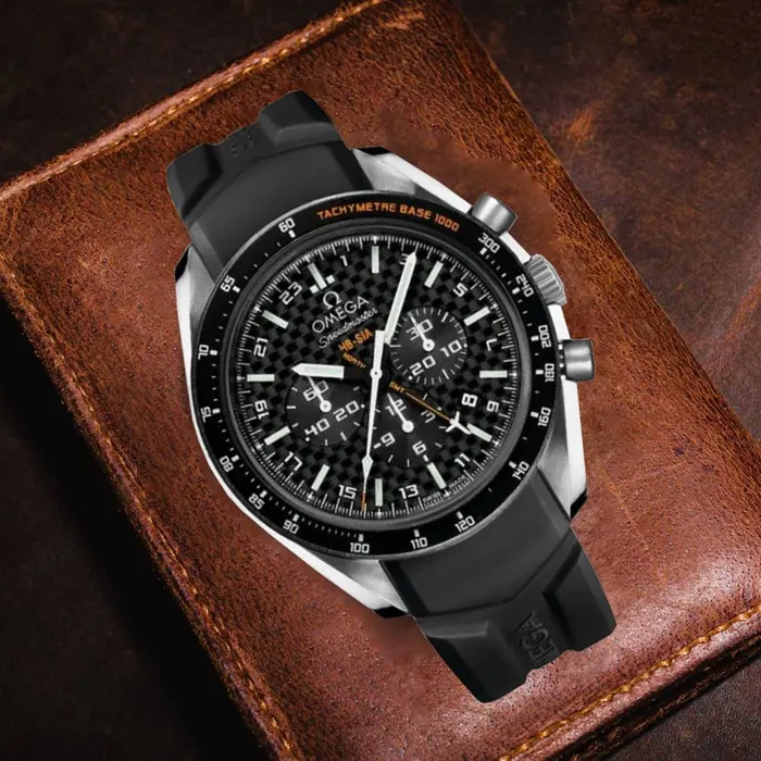 Omega Bracelets Omega Speedmaster HBSIA GMT Chronograph SOLAR IMPULSE 4425mm Watch Ref 32192445201001 Black Dial Black Rubber Bracelet