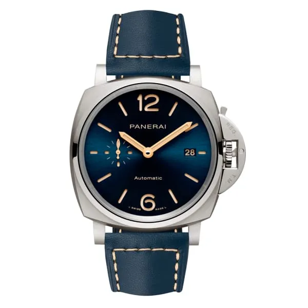 Panerai Luminor 42mm Watch Ref PAM00927 Blue Index Dial in Titanium Case Blue Alligator Leather Strap Panerai Watches Panerai Luminor 42mm Watch Ref PAM00927 Blue Index Dial in Titanium Case Blue Alligator Leather Strap Panerai Watches
