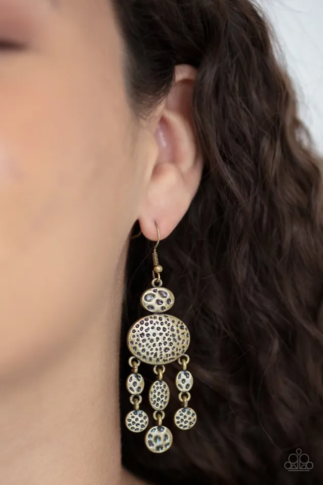 Paparazzi Earring Get Your ARTIFACTS Straight Brass Paparazzi Jewelry Earrings