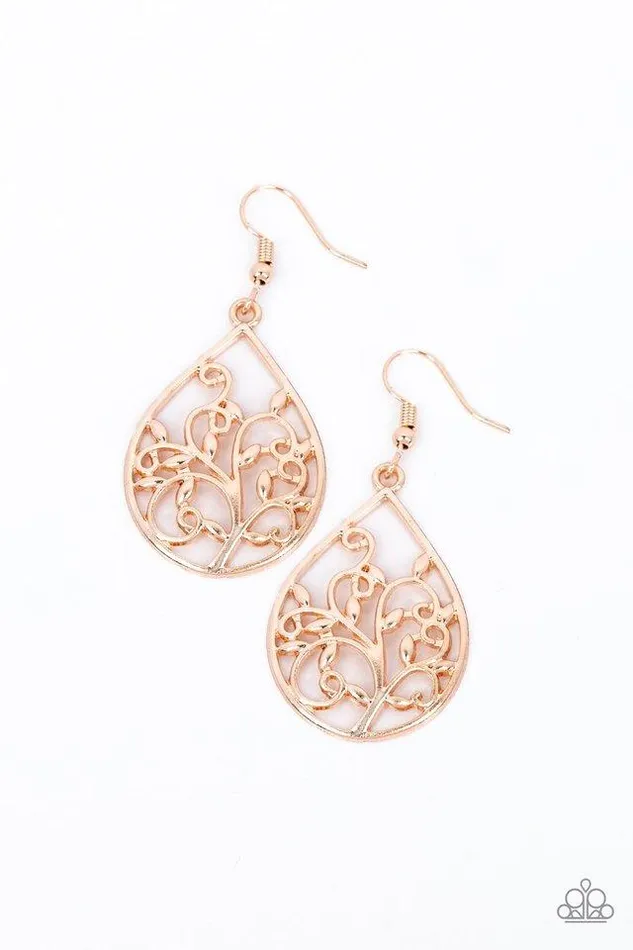 Paparazzi Jewelry Earrings Paparazzi Earring Enchanted Vines Rose Gold