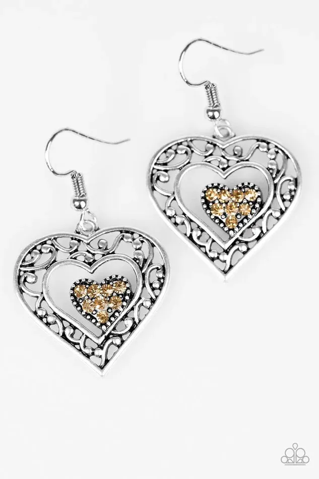 Paparazzi Jewelry Earrings Paparazzi Earring Hopeful Hearts Brown