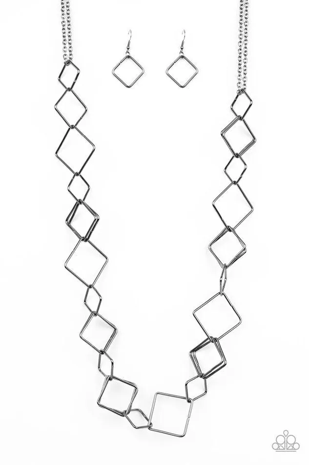 Paparazzi Necklace Backed Into A Corner Black Paparazzi Jewelry Necklaces