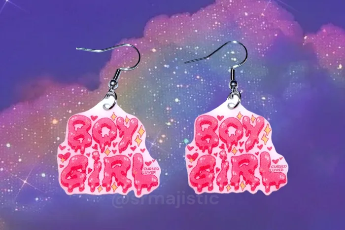 READY TO SHIP Boy Girl and Girl Boy Pink Bubble Letter Earrings collaboration with cursedluver Sam Makes Things Earrings READY TO SHIP Boy Girl and Girl Boy Pink Bubble Letter Earrings collaboration with cursedluver Sam Makes Things Earrings
