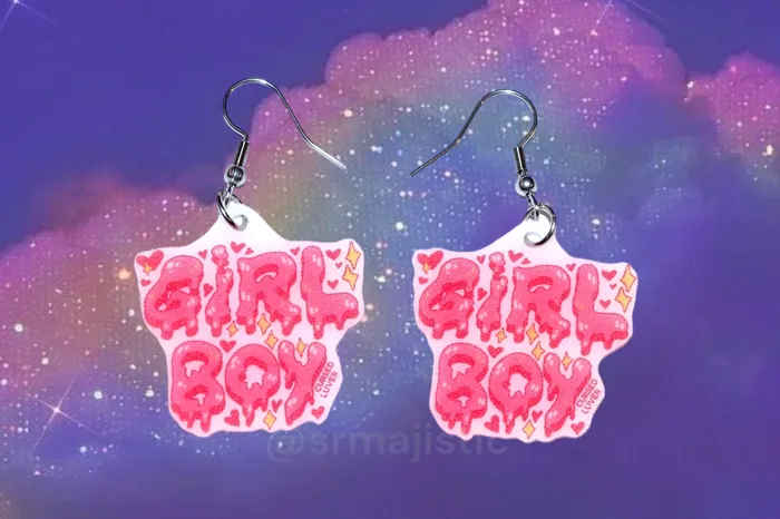 READY TO SHIP Boy Girl and Girl Boy Pink Bubble Letter Earrings collaboration with cursedluver Sam Makes Things Earrings READY TO SHIP Boy Girl and Girl Boy Pink Bubble Letter Earrings collaboration with cursedluver Sam Makes Things Earrings