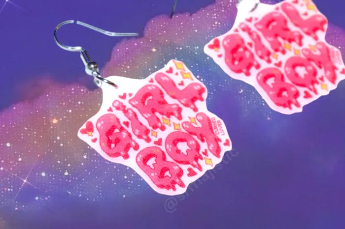 READY TO SHIP Boy Girl and Girl Boy Pink Bubble Letter Earrings collaboration with cursedluver Sam Makes Things Earrings READY TO SHIP Boy Girl and Girl Boy Pink Bubble Letter Earrings collaboration with cursedluver Sam Makes Things Earrings
