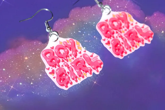READY TO SHIP Boy Girl and Girl Boy Pink Bubble Letter Earrings collaboration with cursedluver Sam Makes Things Earrings READY TO SHIP Boy Girl and Girl Boy Pink Bubble Letter Earrings collaboration with cursedluver Sam Makes Things Earrings