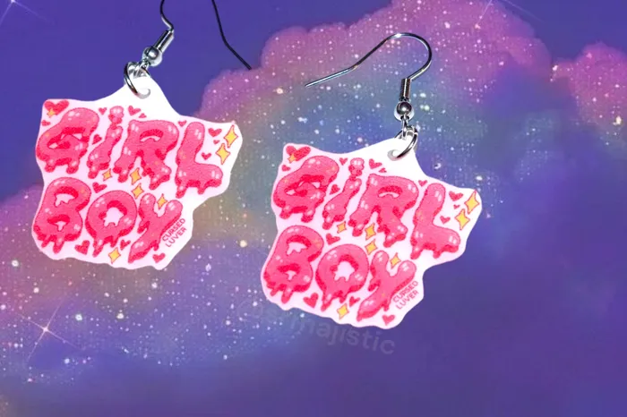 READY TO SHIP Boy Girl and Girl Boy Pink Bubble Letter Earrings collaboration with cursedluver Sam Makes Things Earrings READY TO SHIP Boy Girl and Girl Boy Pink Bubble Letter Earrings collaboration with cursedluver Sam Makes Things Earrings