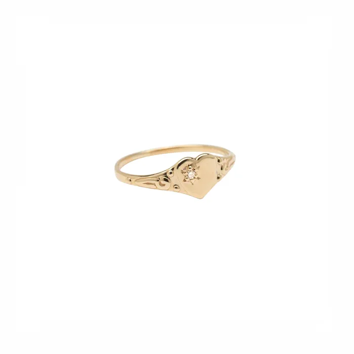 RG Rings 14k Vintage Diamond Heart Signet Ring