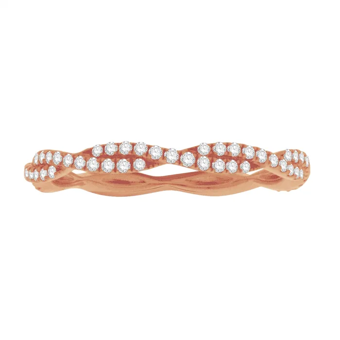 Rings 14K Rose Gold Diamond Band Twist Shank Wedding Bands