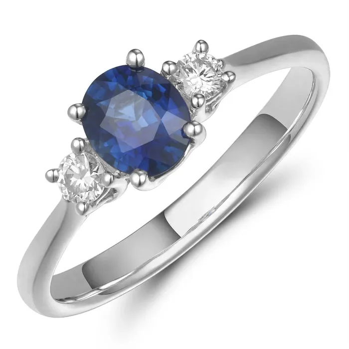 Rings 18K White Gold Oval Sapphire Ring with Round Diamond Sides Meierotto Jewelers Rings 18K White Gold Oval Sapphire Ring with Round Diamond Sides Meierotto Jewelers